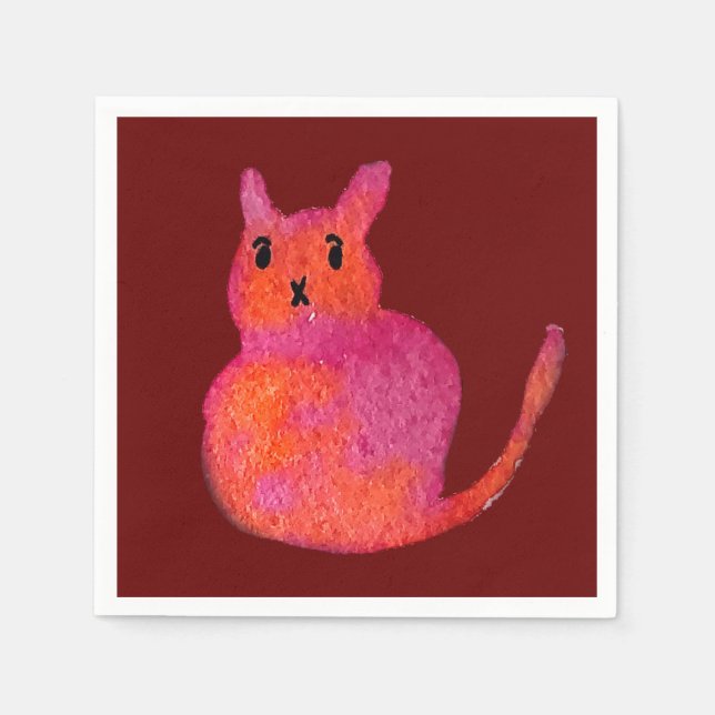 Serviette En Papier Chat rose funky chaton mignonette (Devant)