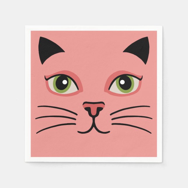 Serviette En Papier Chat Rose Rétro (Devant)