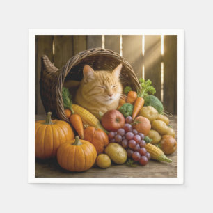 Serviette En Papier Chat roux dans une corne d'abondance de Thanksgivi