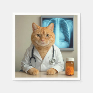 Serviette En Papier Chat roux portant une blouse de laboratoire de méd