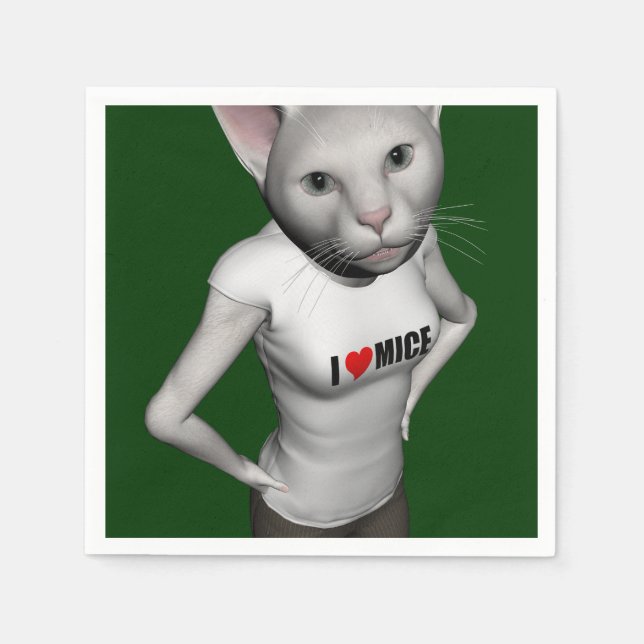 Serviette En Papier Chat Siamais Blanc Amoureux Mice (Devant)
