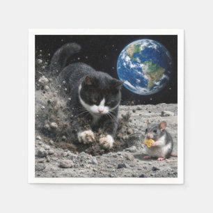 Serviette En Papier Chat Smoking Digging un cratère de Lune avec Souri