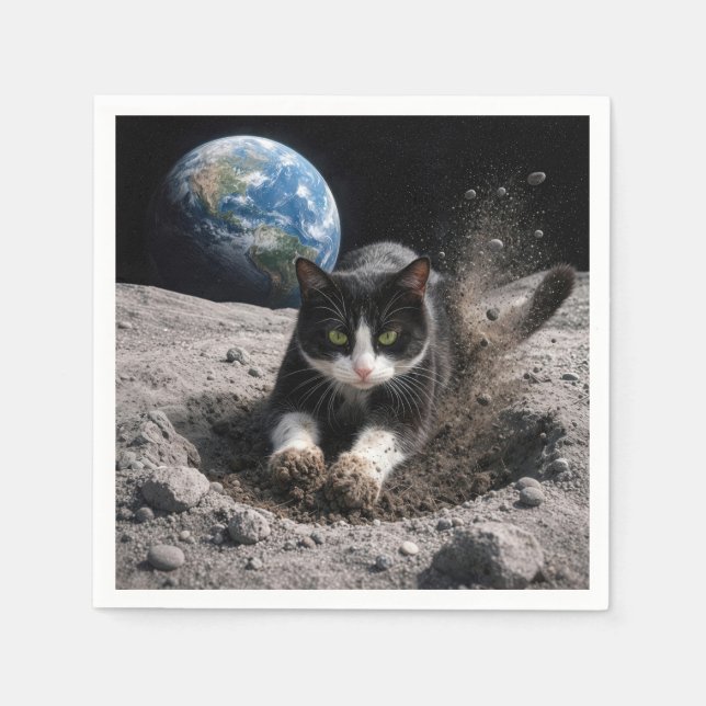 Serviette En Papier Chat Smoking Digging un cratère lunaire (Devant)