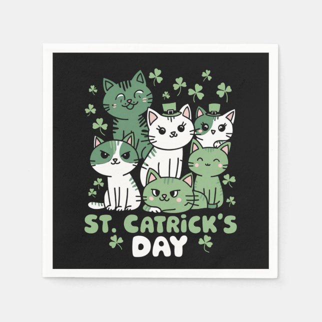 Serviette En Papier Chat St Patrick's Day Drôle Catrick's Day (Devant)