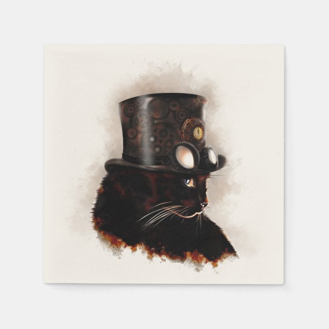 Serviette En Papier Chat Steampunk (Devant)