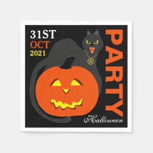 Serviette En Papier Chat sur Citrouille, fête d'Halloween