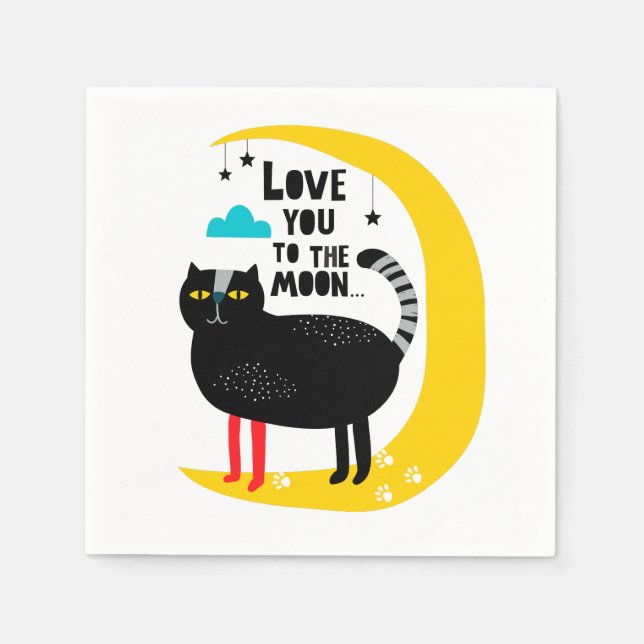 Serviette En Papier Chat sur la lune (Devant)