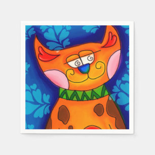 Serviette En Papier Chat Tabby Orange Souriant