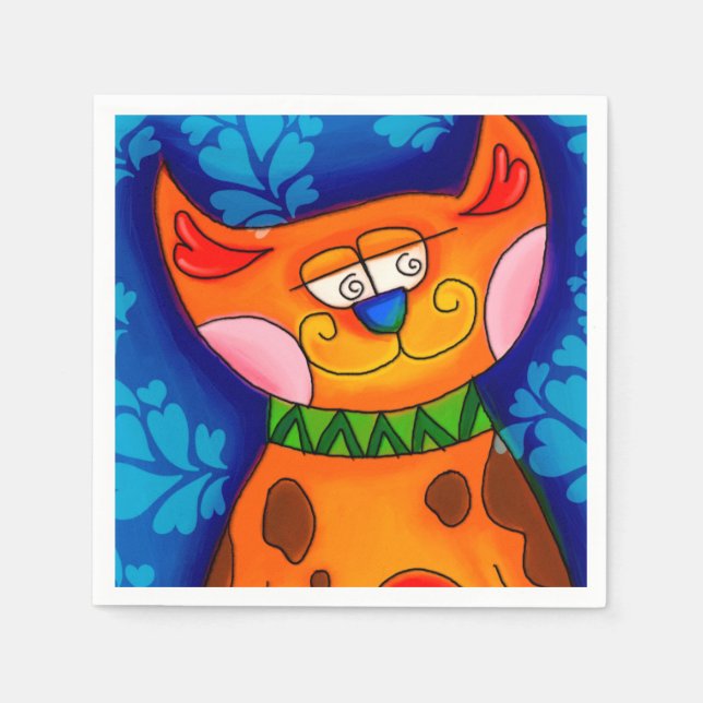 Serviette En Papier Chat Tabby Orange Souriant (Devant)