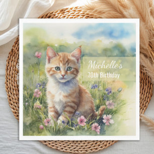 Serviette En Papier Chat tigré à l'aquarelle Fête champêtre 70e annive