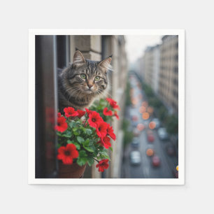 Serviette En Papier Chat Tigré D'Appartement Dans La Fenêtre