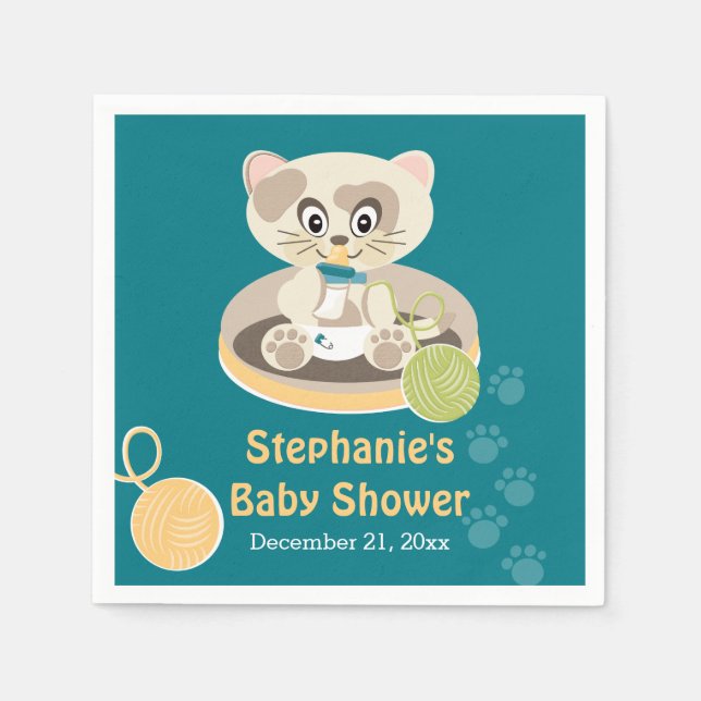 Serviette En Papier Chat turquoise dans le Baby shower Diapers (Devant)