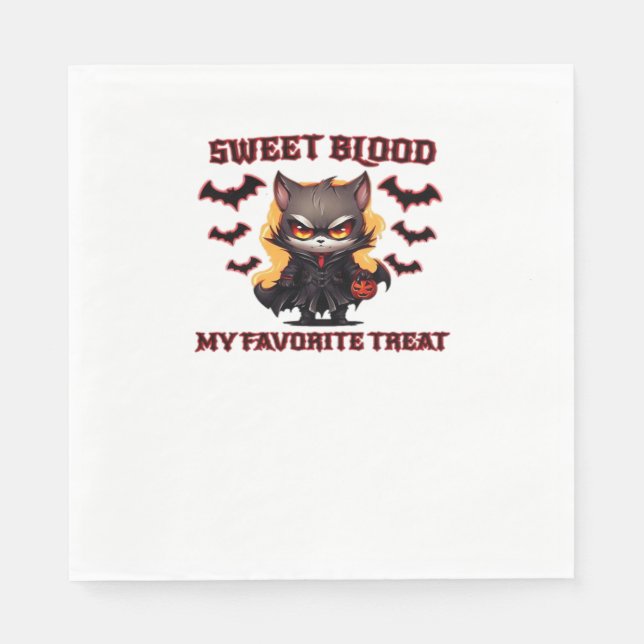 Serviette En Papier Chat Vampire en colère Craves Sweet Halloween sang (Devant)
