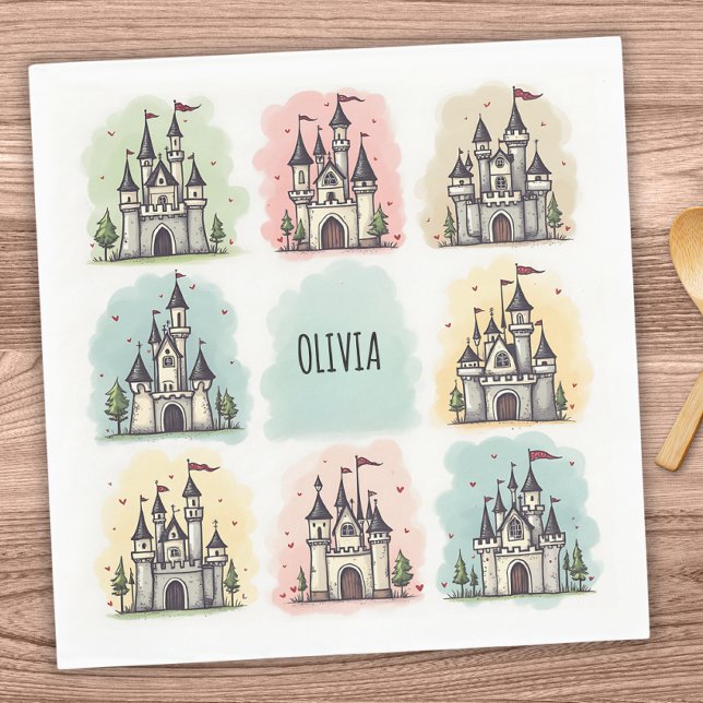 Serviette En Papier Château de conte de fées adorable Doodles (Créateur téléchargé)