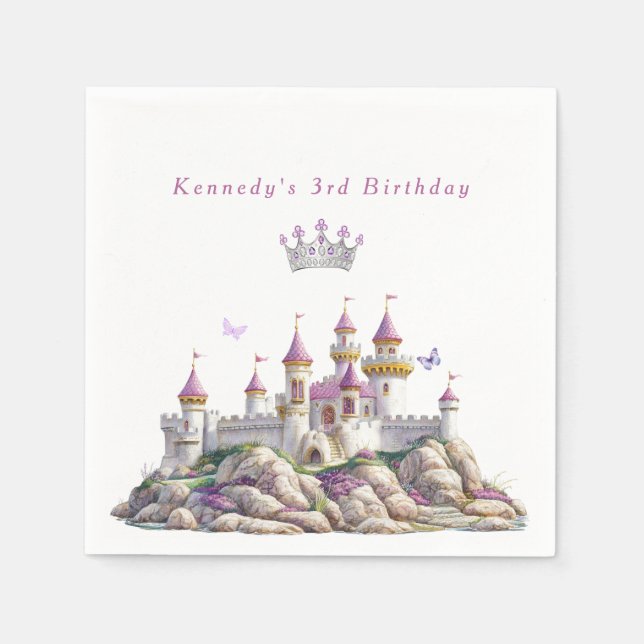 Serviette En Papier Château de princesse Couronne argentée Pierres ros (Devant)