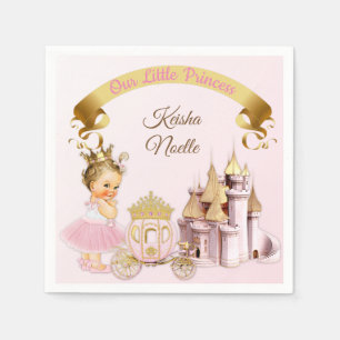 Serviette En Papier Château de Princesse Royale Carrosse Rose Or Fille