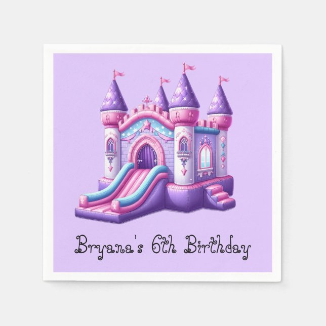 Serviette En Papier Château gonflable Princesse Rose Violet pour fête (Devant)