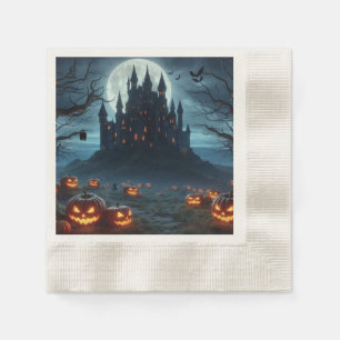 Serviette En Papier Château sombre, médiéval, chauves-souris & citroui