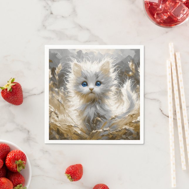 Serviette En Papier Chaton blanc précieux (En situation)