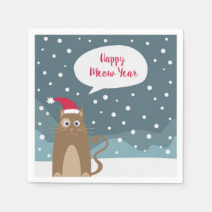 Serviette En Papier Chaton caricaturale, chatte de noël santa