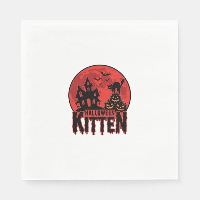 Serviette En Papier Chaton d'Halloween Maison Hantée Chat Graphique_1 (Devant)