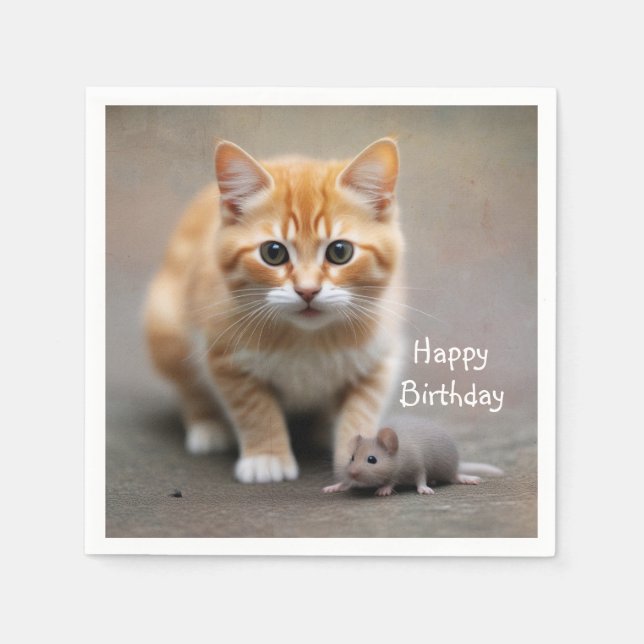 Serviette En Papier Chaton et Souris  (Devant)