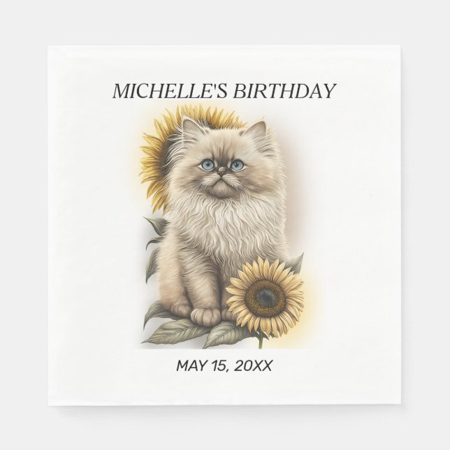 Serviette En Papier Chaton Himalayen Tournesols Anniversaire Nom (Devant)