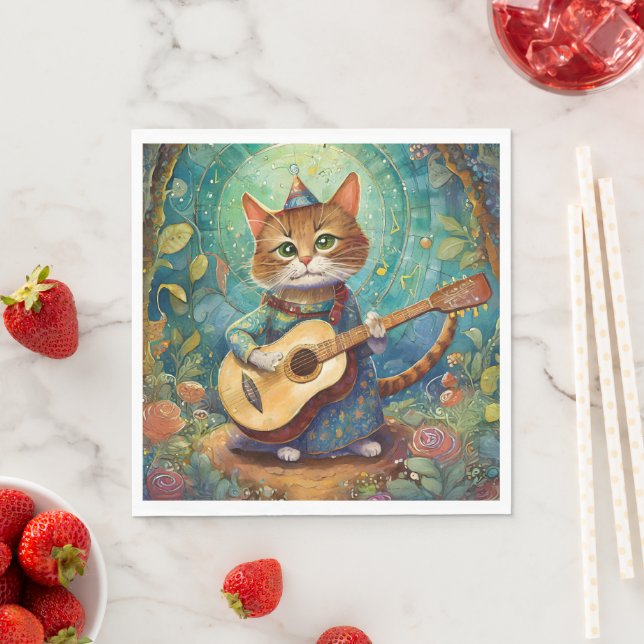 Serviette En Papier Chaton Jouant de la Guitare (En situation)