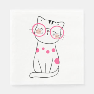 Serviette En Papier Chaton Mignon Nerd Rose Fête de Dessin Animé Chat