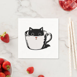 Serviette En Papier Chaton noir avec nez rouge caché dans une tasse