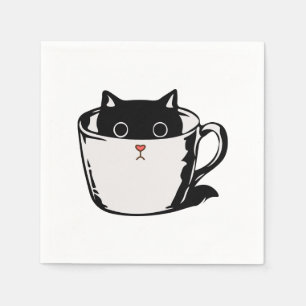 Serviette En Papier Chaton noir avec nez rouge caché dans une tasse