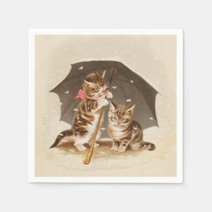 Serviette En Papier Chatons vintage sous parapluie art de chat antique