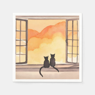 Serviette En Papier Chats à la fenêtre Silhouette aquarelle au couch
