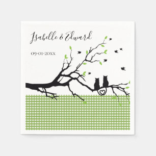 Serviette En Papier Chats à la Mode en Amour Vichy Vert de Mousse Mari