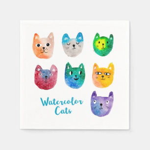 Serviette En Papier Chats aquarelles et amis