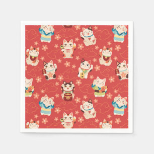 Serviette En Papier Chats Chanceux Maneki Neko Personnalisés