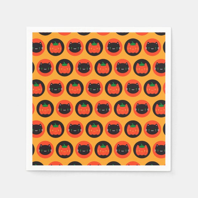 Serviette En Papier Chats Citrouilles de Kawaii Halloween (Devant)