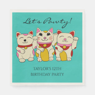Serviette En Papier Chats de bonne chance Maneki Neko japonais Anniver