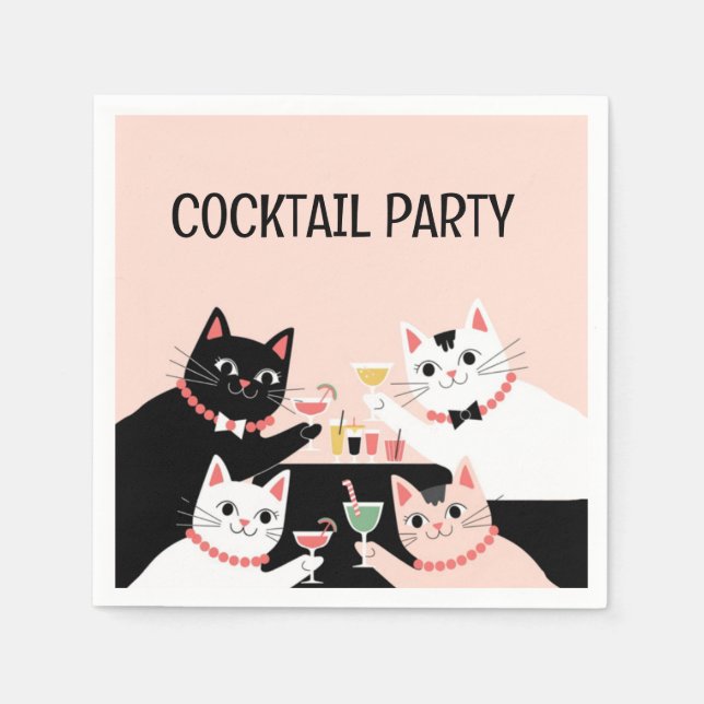 Serviette En Papier Chats de fête de cocktail rétro sophistiqués (Devant)