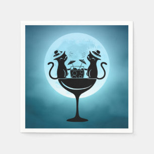 Serviette En Papier Chats de lune faisant la fête avec cocktails