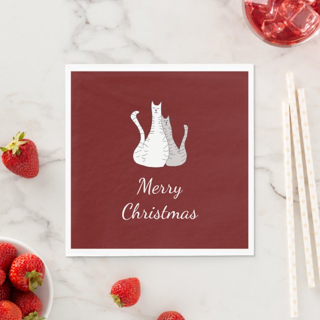 Serviette En Papier Chats de Noël Dessin Kitties Rouge (En situation)