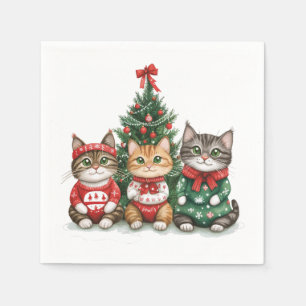 Serviette En Papier Chats de Noël mignons