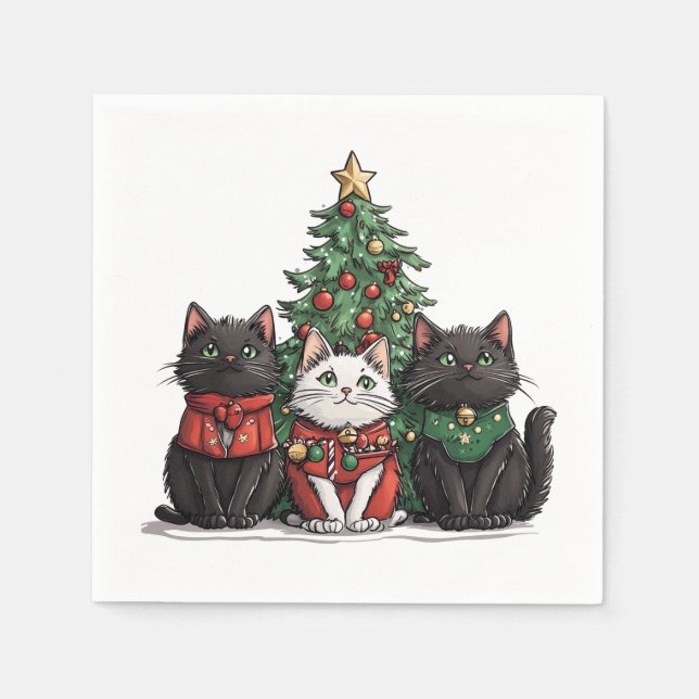 Serviette En Papier Chats de Noël mignons (Devant)