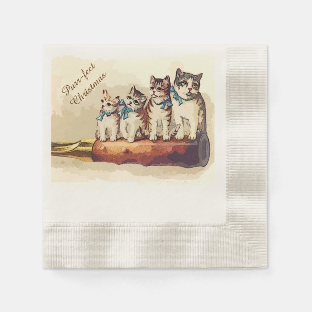 Serviette En Papier Chats de Noël victoriens (Devant)