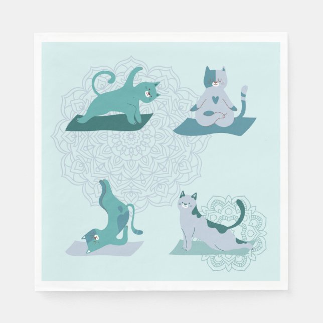 Serviette En Papier Chats de Yoga Verts (Devant)