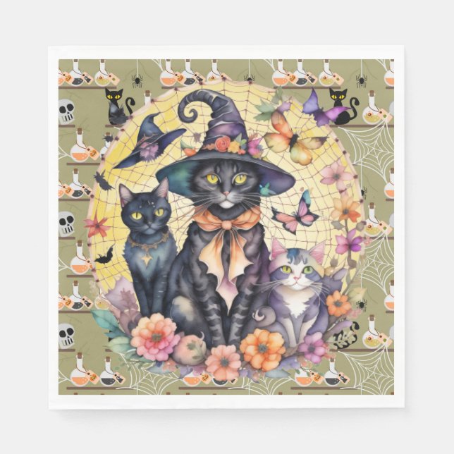 Serviette En Papier Chats d'Halloween (Devant)