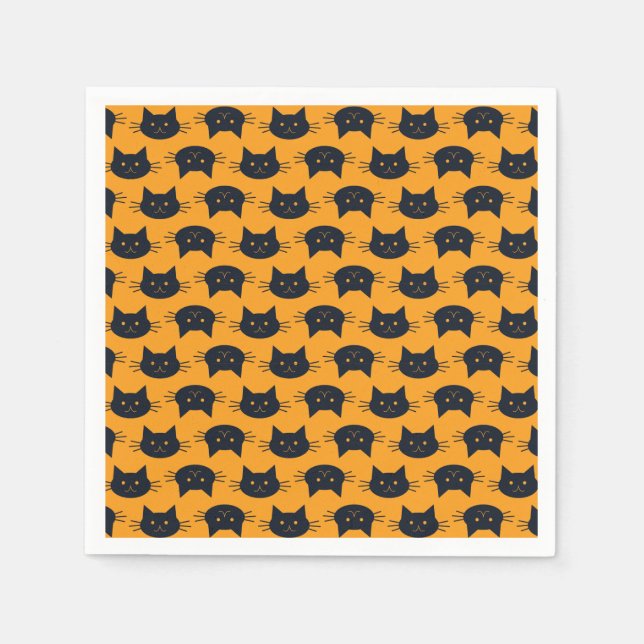 Serviette En Papier Chats d'Halloween noirs et orange modernes (Devant)