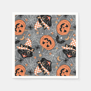 Serviette En Papier Chats d'Halloween vintages et Motifs Citrouille