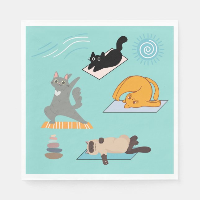 Serviette En Papier Chats drôles au yoga (Devant)