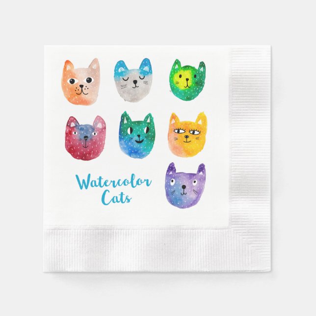 Serviette En Papier Chats et amis à l'aquarelle (Devant)